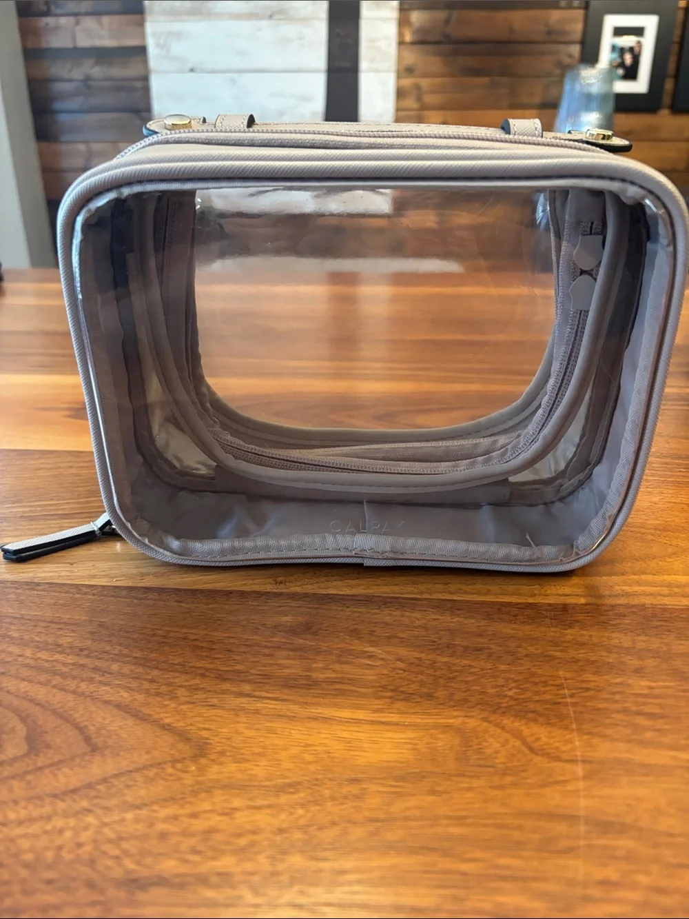 NWT New Calpak Beige Clear Travel Cosmetic Case